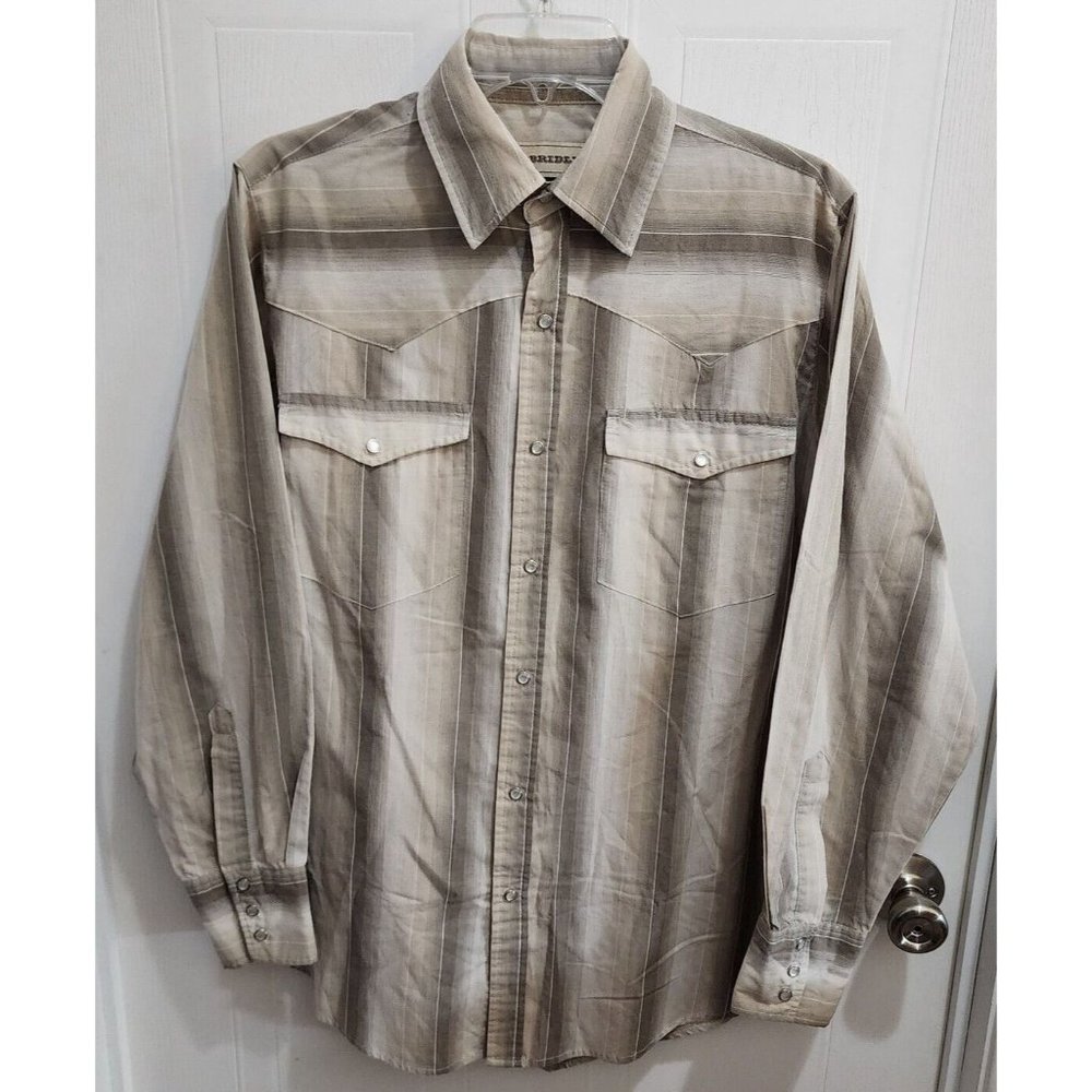 Bit & Bridle Pearl Snap Western Shirt Striped Size Medium Cowboy Button Up Rodeo